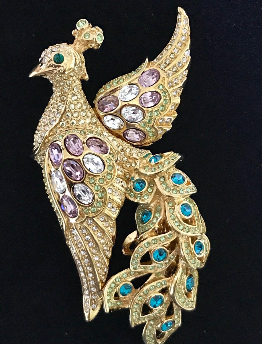スワロフスキー　ピーコック　ブローチ SWAROVSKI JEWELED PEACOCK BROOCH-EXTREMELY RARE - SIGNED - ESTATE