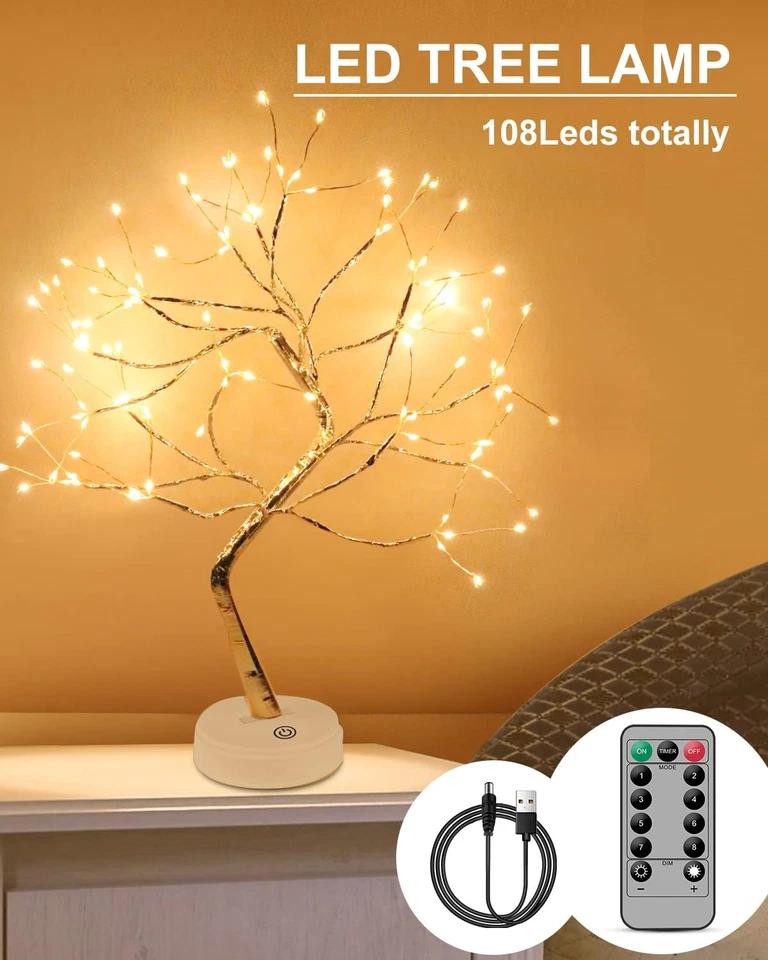 Kinamy Albero LED, Lampada Albero Lampada Da Tavolo, 8 Modalità Di Luce E Funzio - Immagine 2 di 4