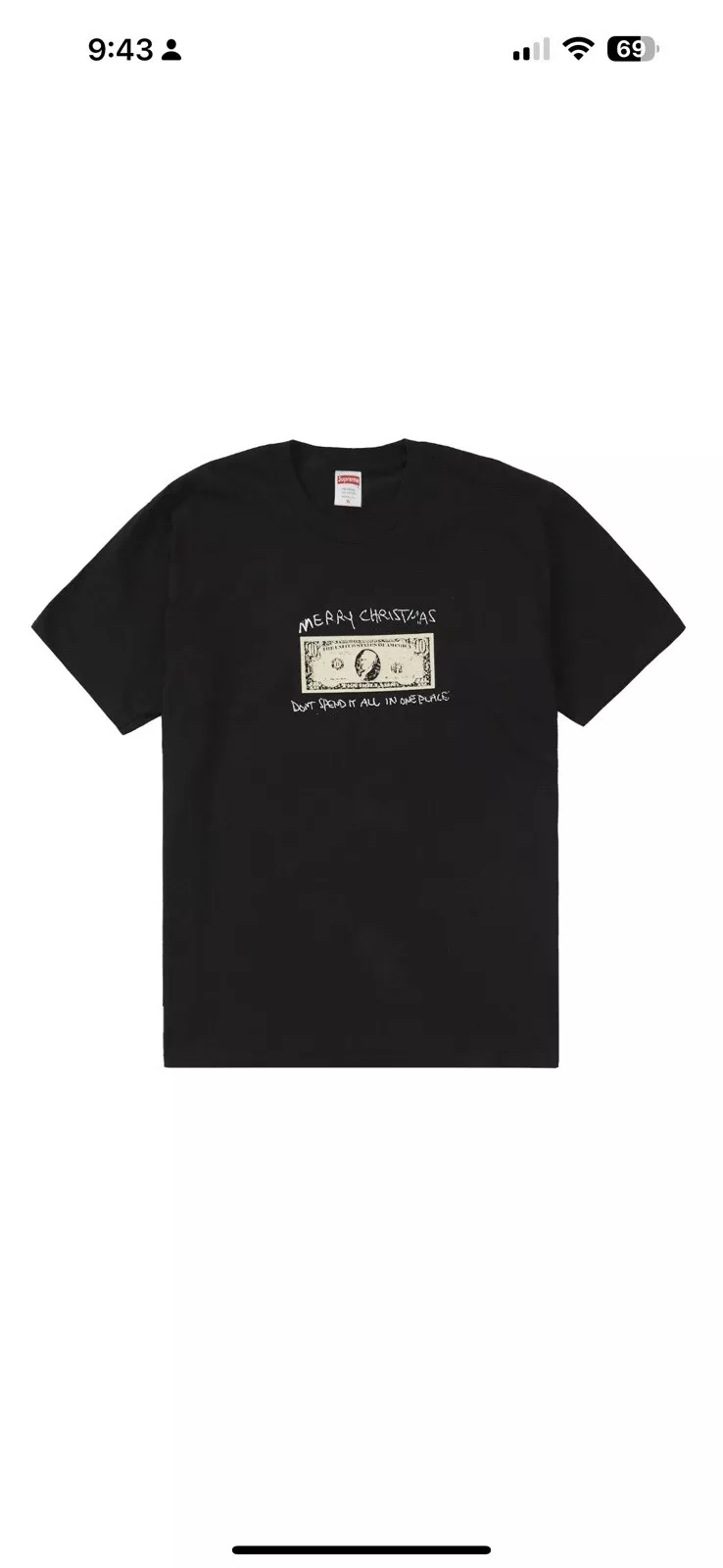 Tee shirt Supreme Spend It Joyeux Noël noir taille L FW21 authentique