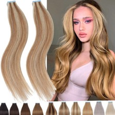 Tape In Real Remy Human Hair Extensions Skin Weft THICK Full Head 20/40/60pieces