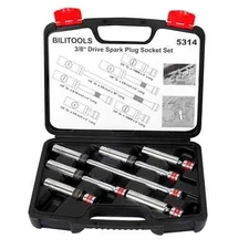 BILITOOLS 6 Piece 3/8-Inch Drive Magnetic Swivel Spark Plug Socket Set-includ...