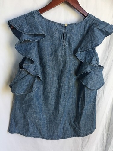 J.Crew Ruffle top in chambray Reyes Wash Blue Size 8 G5587 - Picture 6 of 6