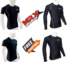 MRX Mens Compression Shirt Long Short Sleeve Base Layers Tights Workout Gym Tops