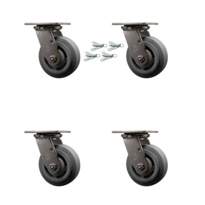 5 Inch 316SS Thermo Flat Tread Swivel Caster Set w/Roller Bearings & Swivel Lock
