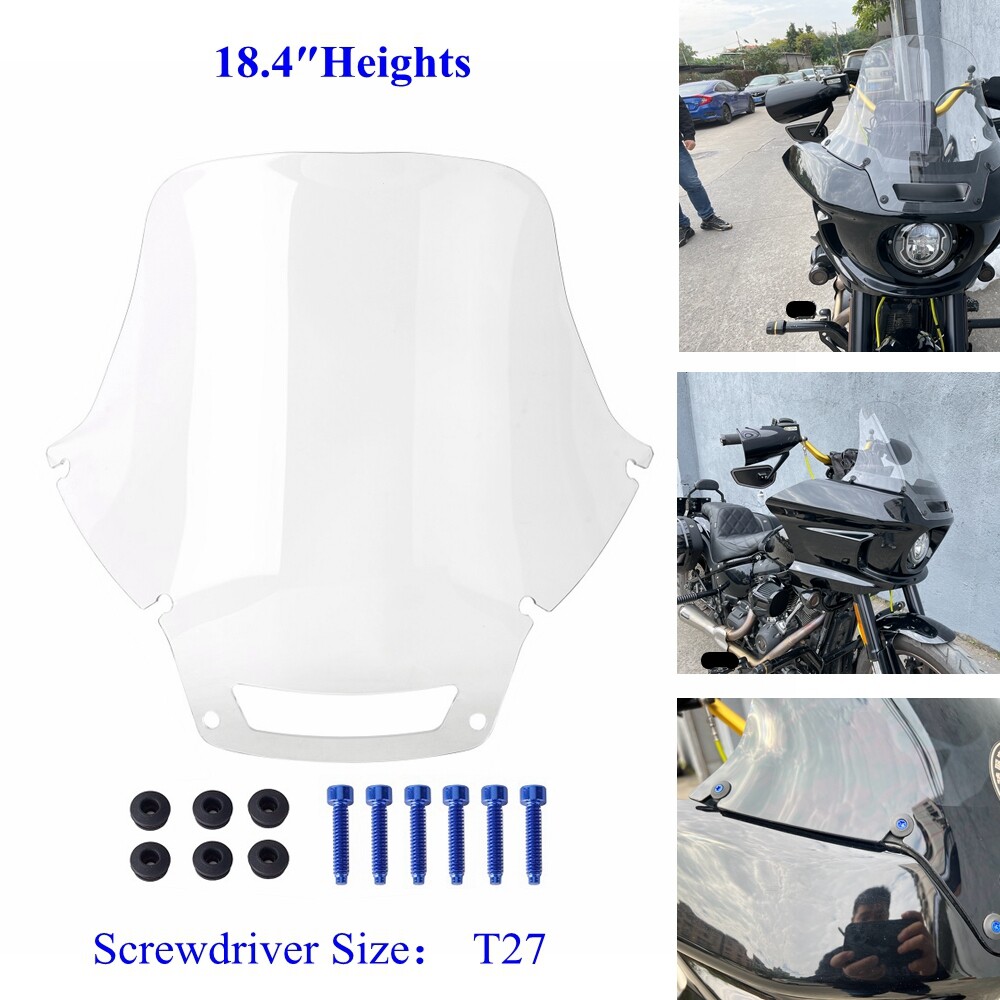 Motorcycle 18.4″ Screen Windshield w/ Bolts & Washer For Harley FXLRST FXRST 117