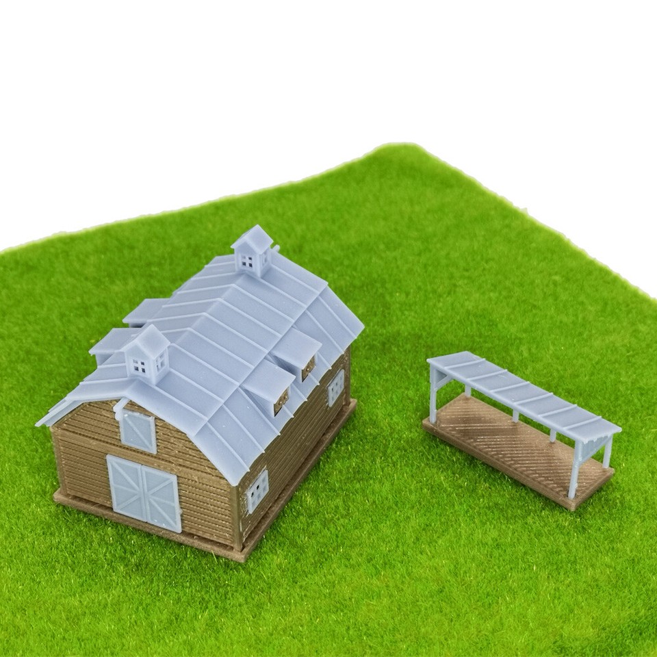 3D Printed Railway Scenery Outland Models 3D Printed HO Scale Farm Barn -  1:87 Railway Scenery With Fencing \u0026 Grass Mat Country Barn Model, image size:960x960