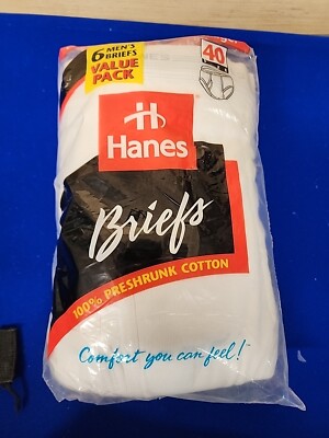 VTG Hanes Brief Waistband 6 Value Pack Size 40 1996 Made in the USA 100% Cotton