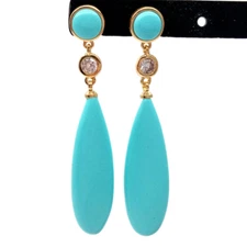 Teardrop Blue Turquoise Drop Stud Earrings