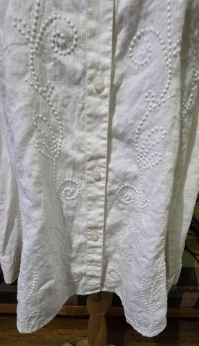 Camisa Liz Claiborne Mujer 100% Lino Botón Frontal Talla 16 Blanca Bordada - Imagen 4 de 17
