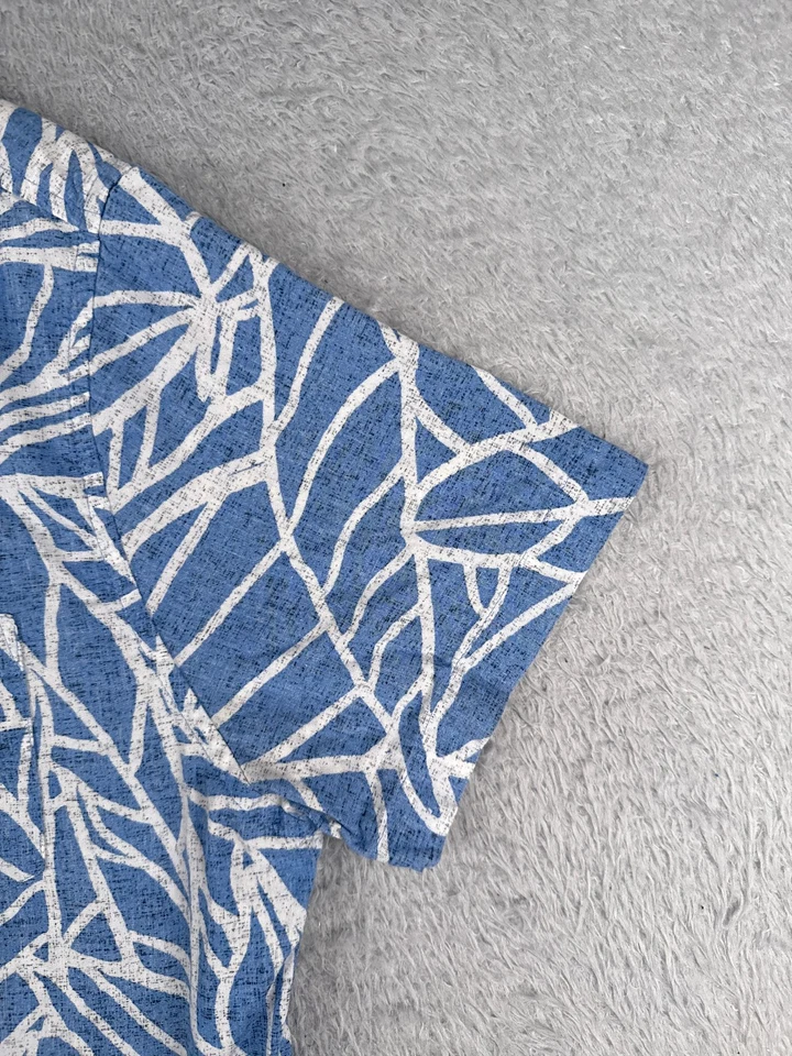 Camisa Urban Pipeline Adulto Grande Azul Blanco Estampado Floral Hoja Algodón Hawaiano Foto 2 de 4