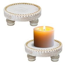 Small Wood Risers for Decor, Round Wooden Display Set of 2, White