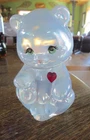 Fenton Glass White OPALESCENT  Birthstone Bear w/ tag  hand signed