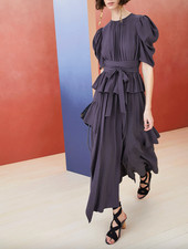 $645 Ulla Johnson Gray Lisbet Maxi Smocked Belted Long Dress size 8