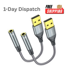 JXMOX USB to 3.5mm Audio Adapter 2 Pack for PC PS4 PS5 Laptop Black
