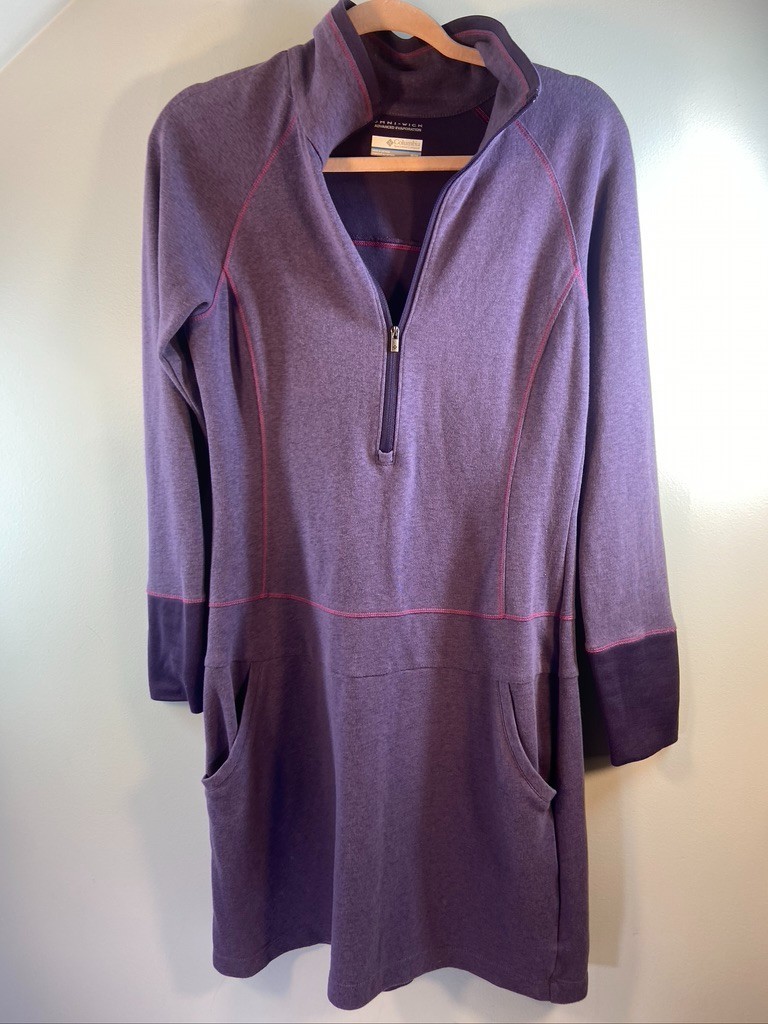 COLUMBIA WOMENS SIZE MED PURPLE COTTON 1/4 PULLOVER SHORT DRESS LONG SLEEVES