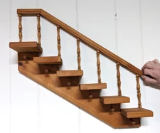 Vintage MCM Wooden Staircase WALL DISPLAY SHELF 6 Steps Spindle Banister 6 Peg 