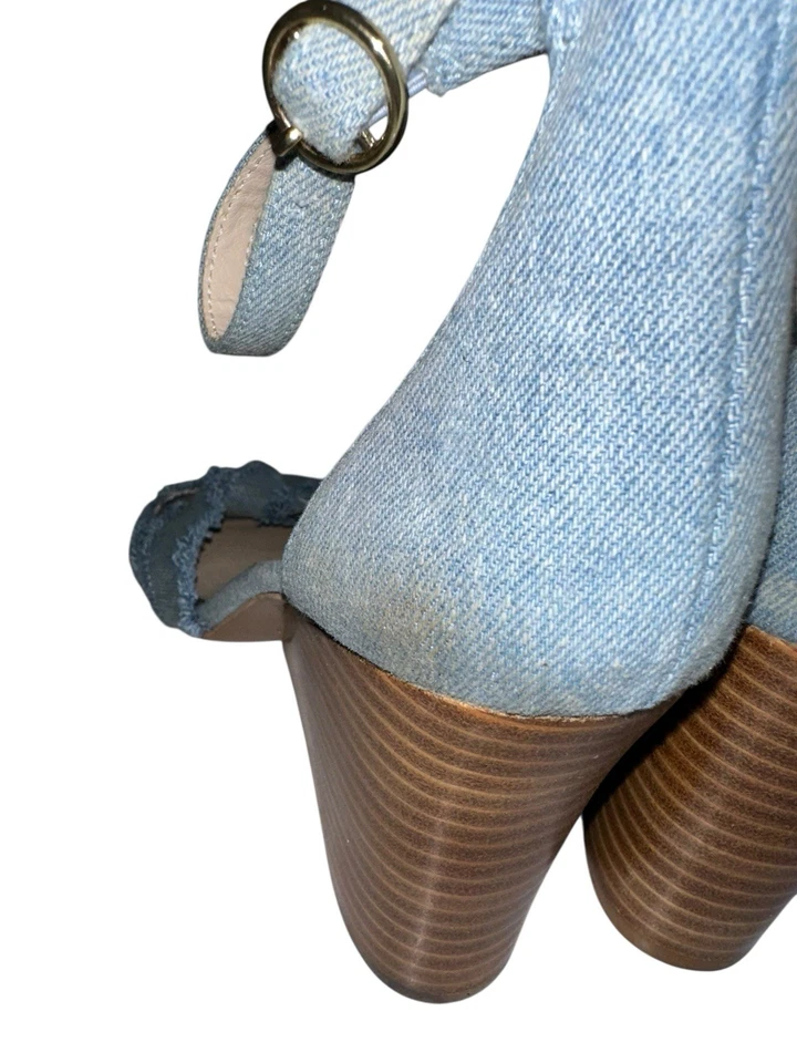Sandalias de cuña Anthropologie Seychelles Sunrays punta abierta talla 7,5 denim Foto 4 de 4