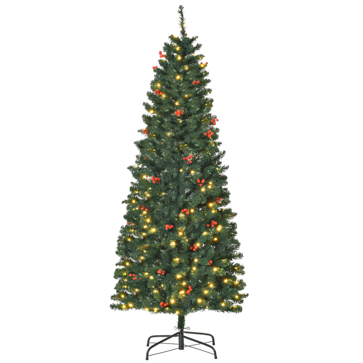 Homcom Unisex Green Artificial Pencil Christmas Tree With Led Light Berry Xmas Decor In 6Ft - Image 2