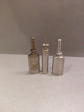Lot 2 Vtg. Sewing Oil Can Metal Screw Top MADE IN USA Thumb Press Pocket Oiler