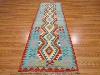 Authentic Afghan Chobi Vegetable Kilim Tribal Geometric Design Rug 2.10x10 Ft