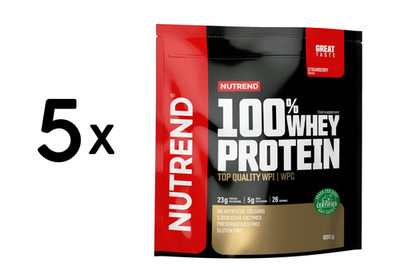 5 x Nutrend 100% Whey Protein, Strawberry - 800g (42,50 EUR/kg)