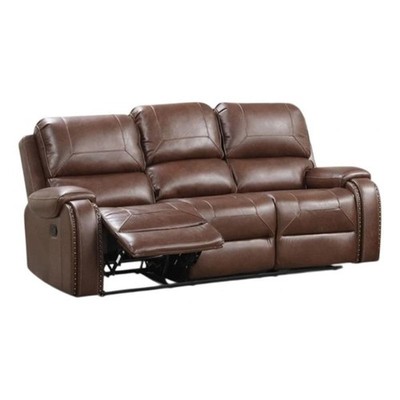 Pemberly Row Reclining Sofa with Drop Down Table & Cup Holders in Brown