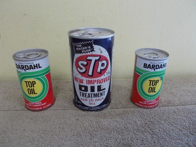 VTG STP OIL TREATMENT ~ BARDAHL TOP OIL~ oil  CAN LOT  METAL full gas station