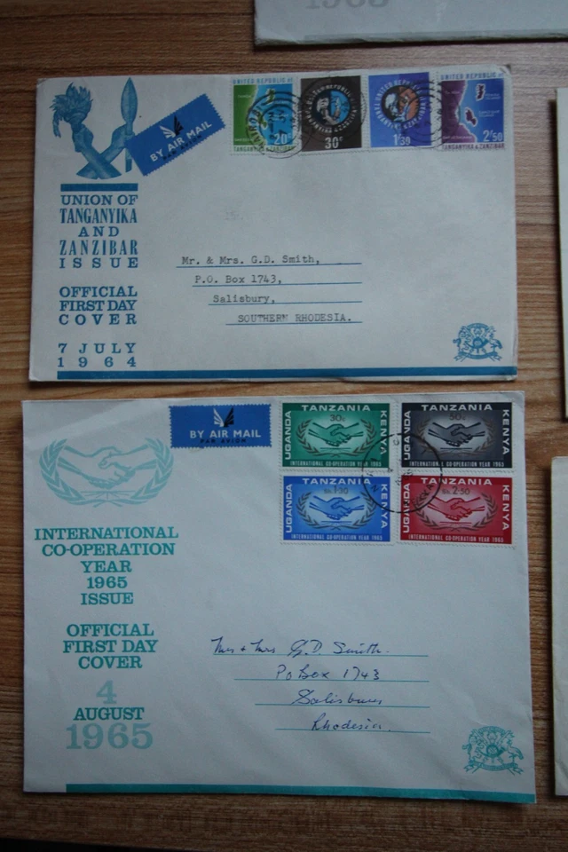 BONITO LOTE DE FDC KENIA, UGANDA Y TANZANIA X 8 ALGUNOS REGISTRADOS 1963 - 1965 Foto 3 de 4