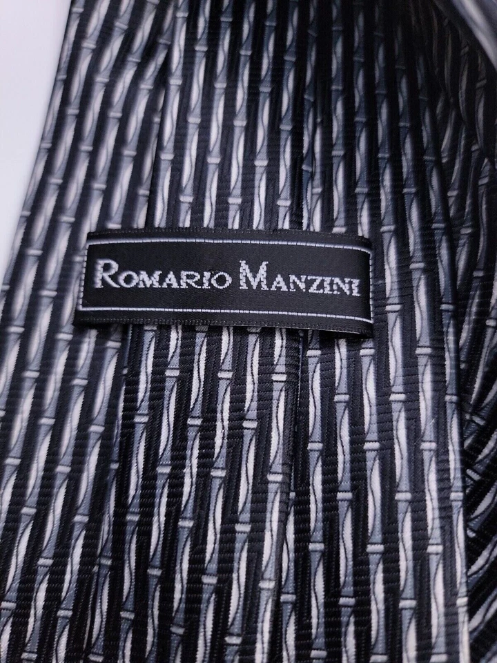 Corbata formal para hombre Romario Manzini 57"Lx3,75"W negra/gris Foto 4 de 4