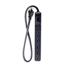 Go Green Power Inc. GG-16103MINBK 6 Outlet Surge Protector, Black 2 FT,