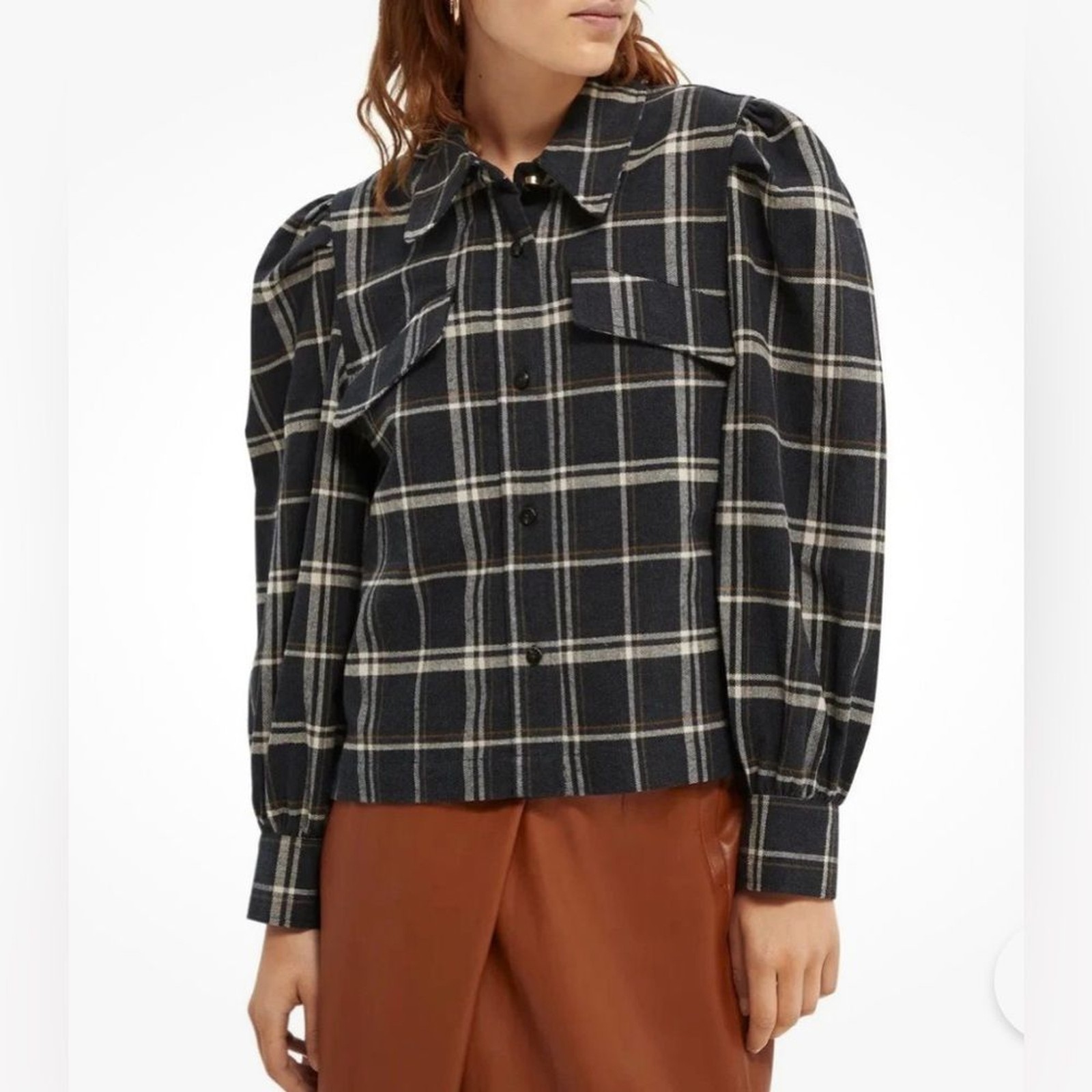 NEW Scotch & Soda Gray Plaid Checked Brushed Organic Cotton Shirt/Shacket Small