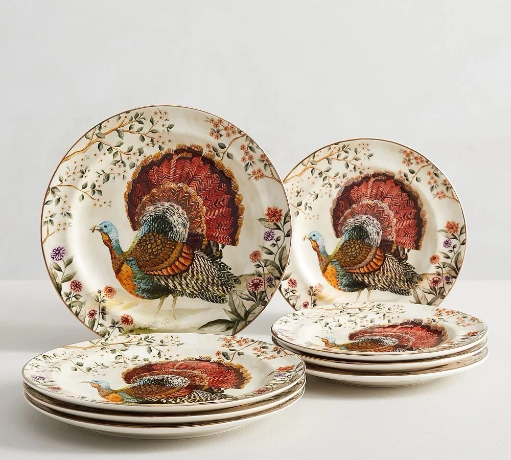 Luxury Turkey Dinnerware Set| 8 Piece Fall Table Collection| Thanksgiving Plates