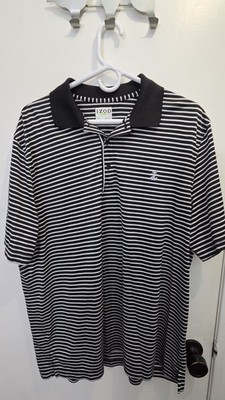 IZOD Golf Striped Polo Shirt Black White XL Men's Short Sleeve Collared