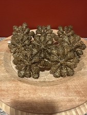 8 VTG Pottery Barn Gold Beaded Snowflake Chri...
