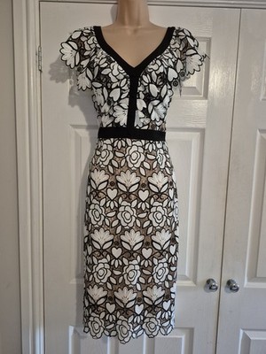 Atemberaubendes schwarz & weiß Spitze gefüttert Anlass Kleid Größe 12 von Myleene Klass