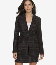 Calvin Klein women s one button plaid tweed blazer size 8