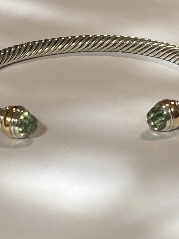 David Yurman Cable Classics 5mm Prasiolite Cuff Bracelet 925 And 585 LARGE - Image 3 of 4