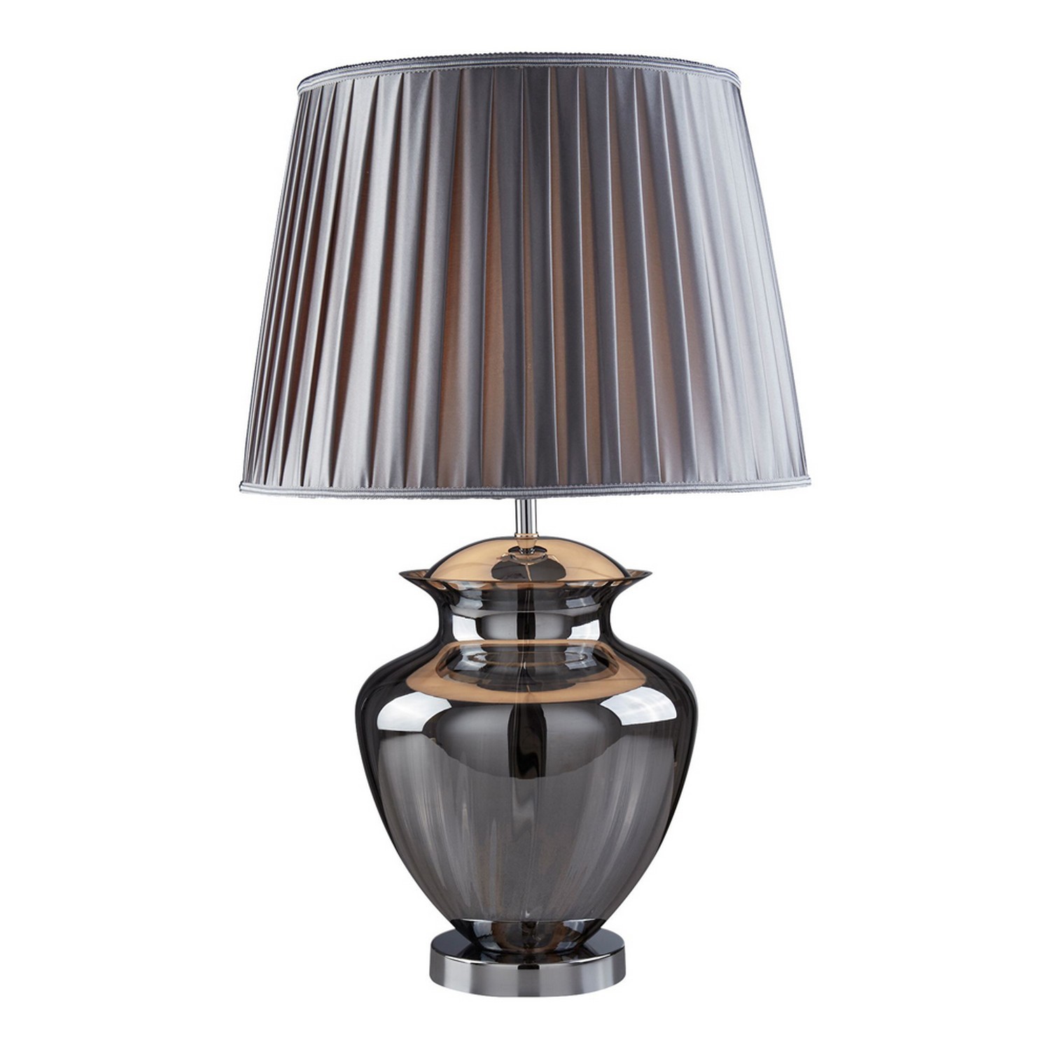 Chrome Bedside Office Work Desk Table Lamp With Smoked Glass and Pleated Shade