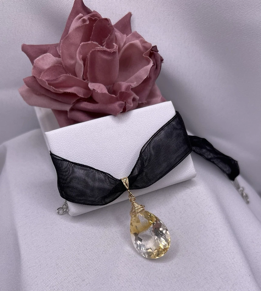 Colgante Citrino GRANDE Briolette Natural 1/20 Oro 14K Relleno 24x16mm 23ct Foto 2 de 4