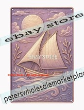 Moon Sailboat Sea Tin Sign 3D Effect Coastal Art