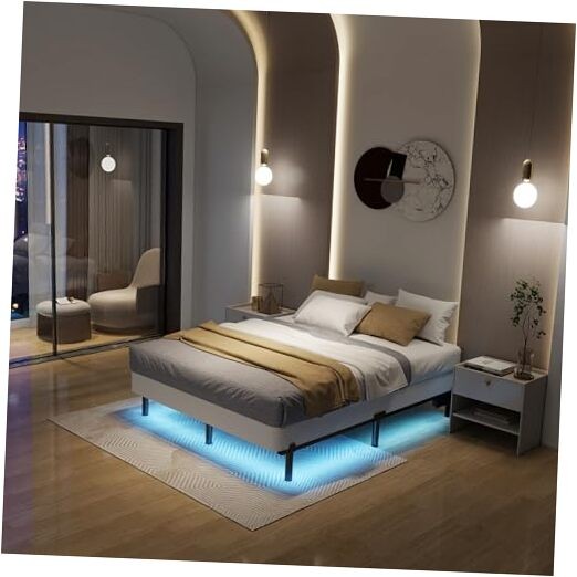 Size Bed Frame with LED Lights Platform Bed Frame Thick Basics Bed Full 7 Inch