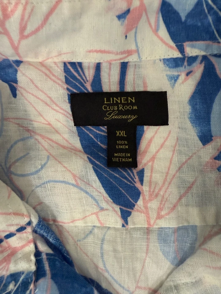 CLUB ROOM Azul Floral LINO Camisa Informal Manga Corta Hombre XXL Foto 2 de 2