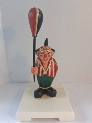 Vintage MCM 1960's Solid Wood, Handcarved Clown w/ Wooden Balloon; Mint Cond.