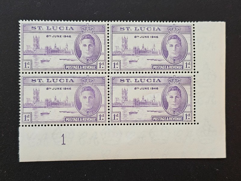 St Lucia 1946 Victory Peace Omnibus Issue Sc 127. SG 142 BLOCK of 4 MNH SHEET #1