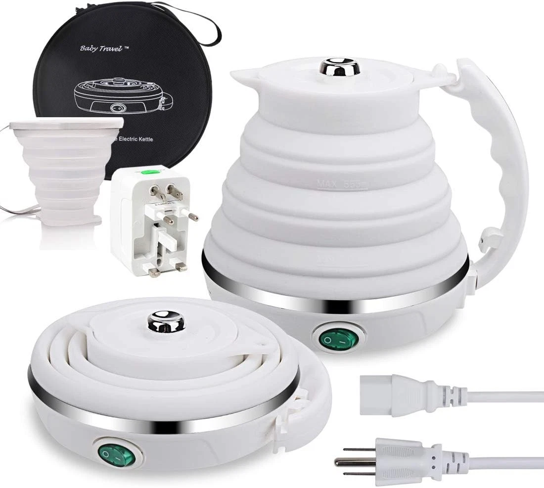 Upgrade Travel Kettle, Food Grade Silicone Dual Voltage 110-220V Ultrathin Po...