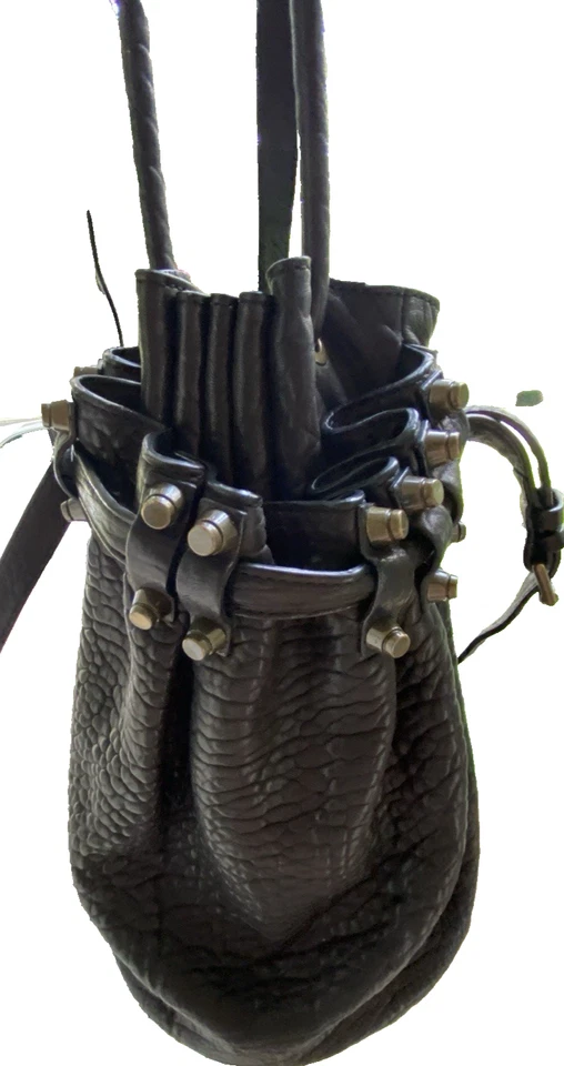 ALEXANDER WANG Diego Black Pebbled Leather Bucket Bag w/ Studded Bottom - Image 2 of 4