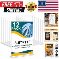Acrylic Sign Holder 8.5 x 11 Inches, 12 Pack Clear Display Table Top Signs St...
