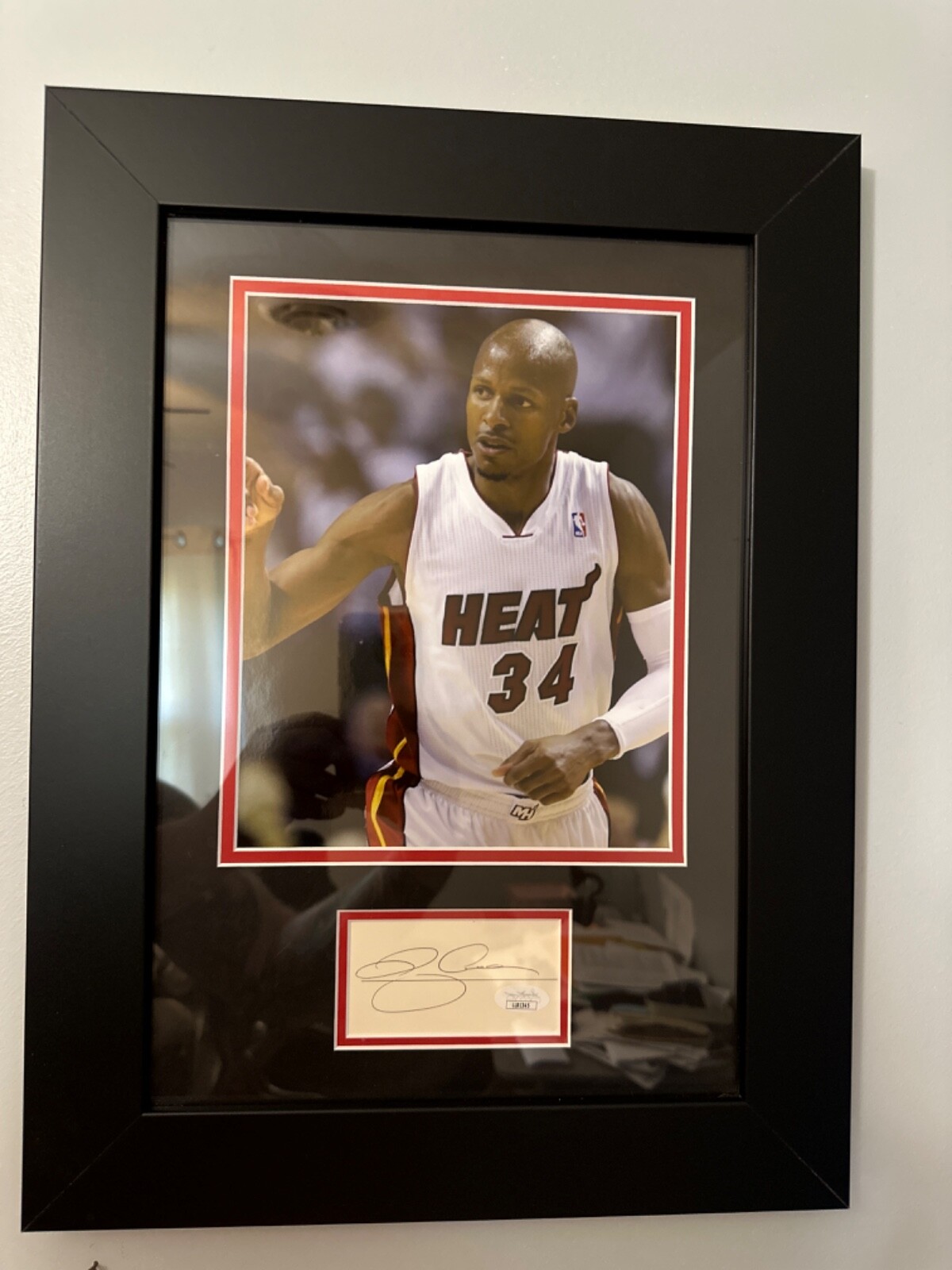 Ray Allen Autographed Signed Miami Heat Photo Custom Framed To 15x20 JSA 
