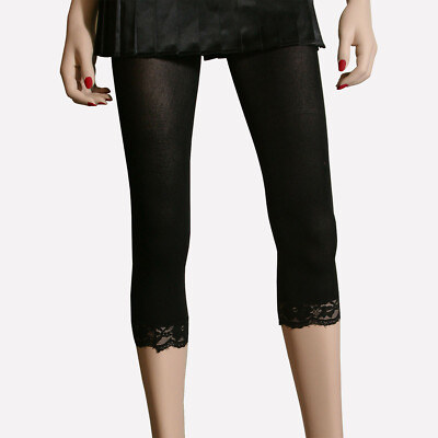 Women's Opaque Footless Capri Lace Tights Navy, One Size Fits Most