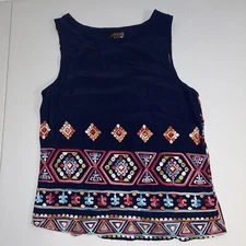 Stitch Fix Renee C Shirt Blouse Tank Top Navy Embroidered Small Multicolor E3